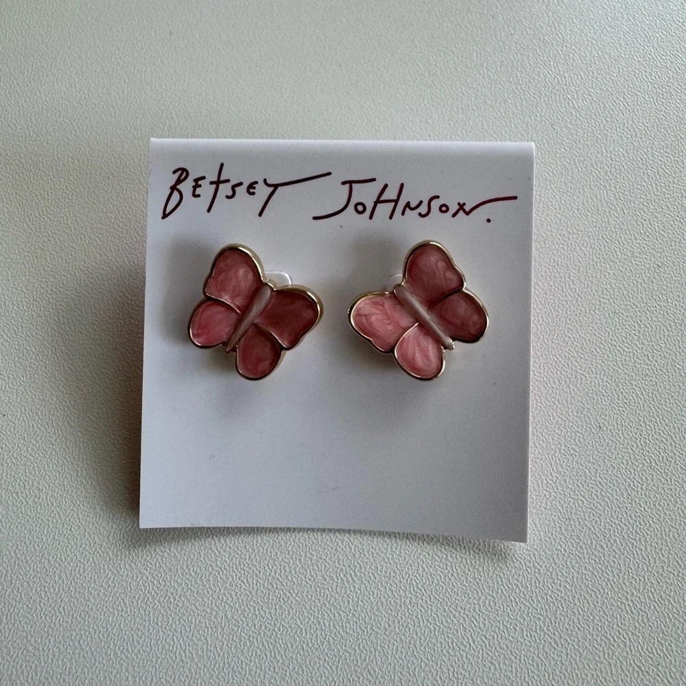 Betsey Johnson Pink Sweetheart Butterfly Stud Earrings